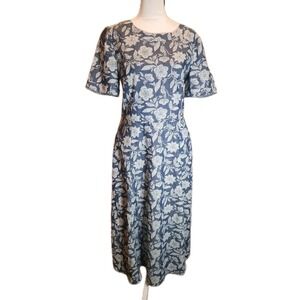 Seasalt Cornwall A Line Dress US 8 Blue Chambray Pocket Floral Vacation NWT